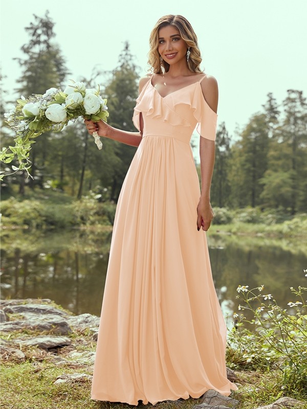 A-Line/Princess Chiffon Ruffles V-neck Sleeveless Floor-Length Bridesmaid Dresses 2233