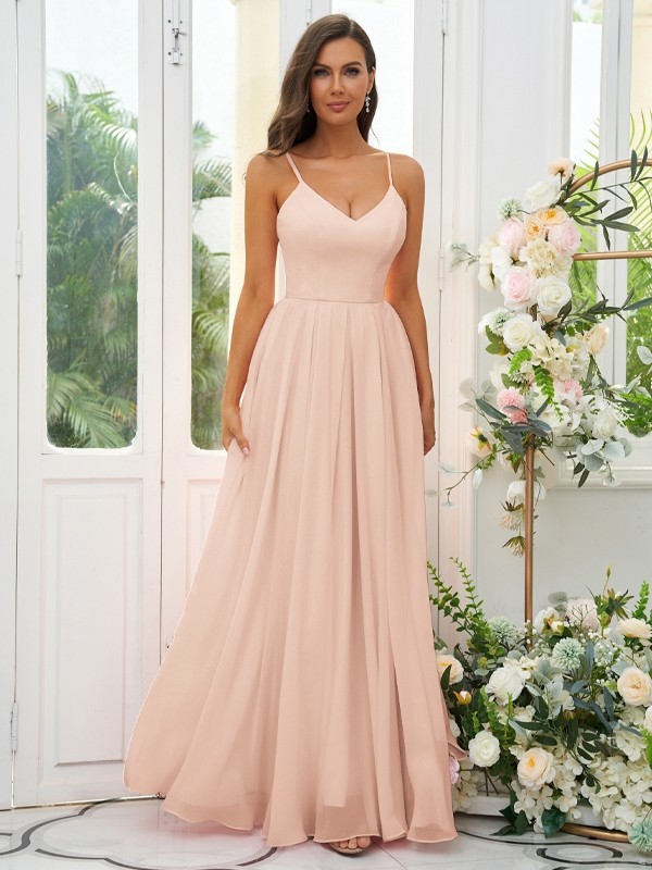 A-Line/Princess Chiffon Ruffles V-neck Sleeveless Floor-Length Bridesmaid Dresses 2241