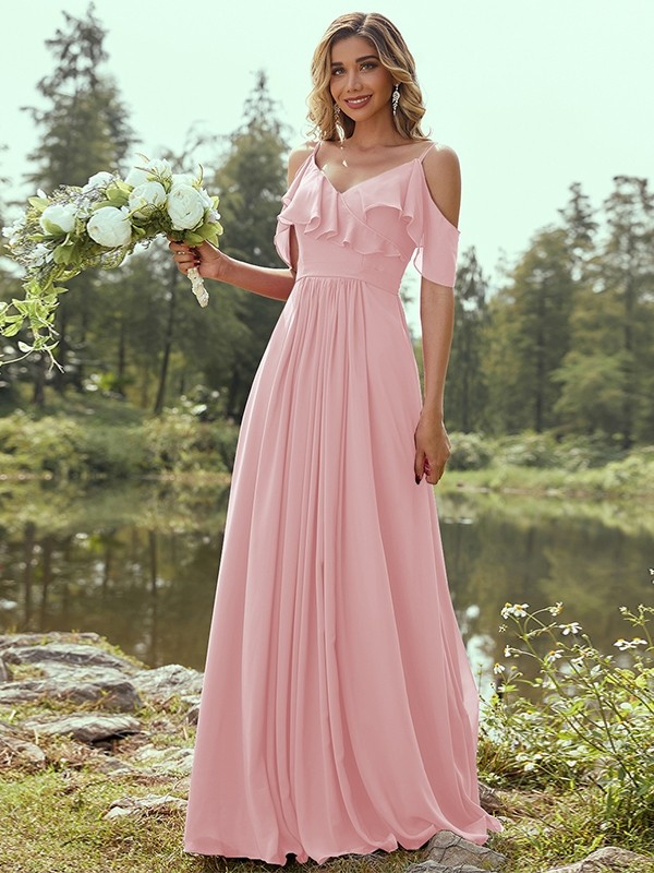 A-Line/Princess Chiffon Ruffles V-neck Sleeveless Floor-Length Bridesmaid Dresses 2233