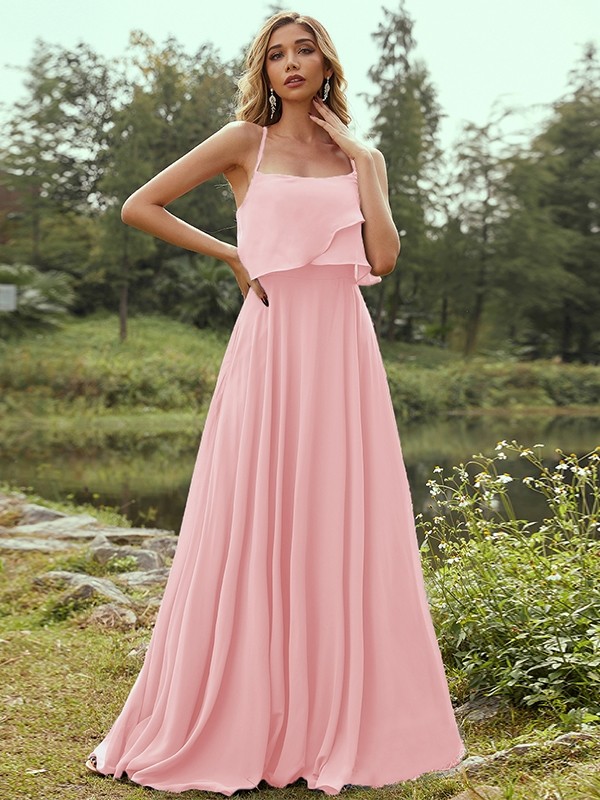 A-Line/Princess Chiffon Ruffles Spaghetti Straps Sleeveless Floor-Length Bridesmaid Dresses 2213