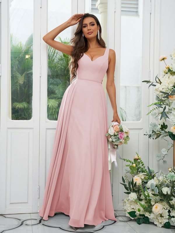 A-Line/Princess Chiffon Ruffles V-neck Sleeveless Floor-Length Bridesmaid Dresses 2237