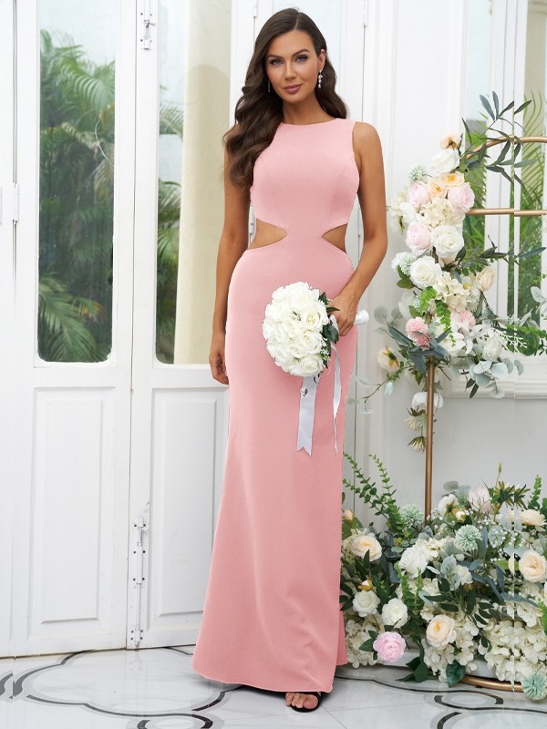 Sheath/Column Stretch Crepe Scoop Sleeveless Floor-Length Bridesmaid Dresses 3197