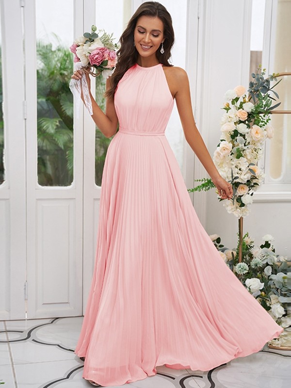 A-Line/Princess Chiffon Ruffles Halter Sleeveless Floor-Length Bridesmaid Dresses 2194