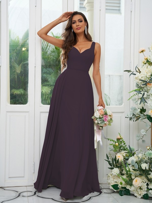 A-Line/Princess Chiffon Ruffles V-neck Sleeveless Floor-Length Bridesmaid Dresses 2237