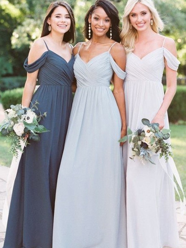 A-Line/Princess Off-the-Shoulder Chiffon Ruffles Sleeveless Floor-Length Bridesmaid Dresses 2353