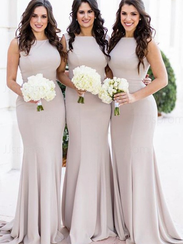 Trumpet/Mermaid Stretch Crepe Ruffles Scoop Sweep/Brush Train Sleeveless Bridesmaid Dresses 3291