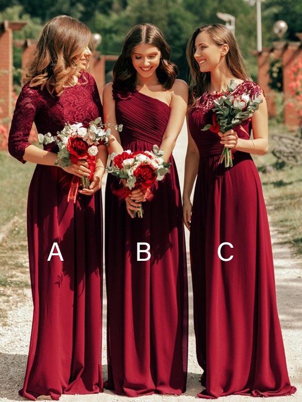 A-Line/Princess Chiffon Ruffles Scoop Floor-Length Bridesmaid Dresses 2207