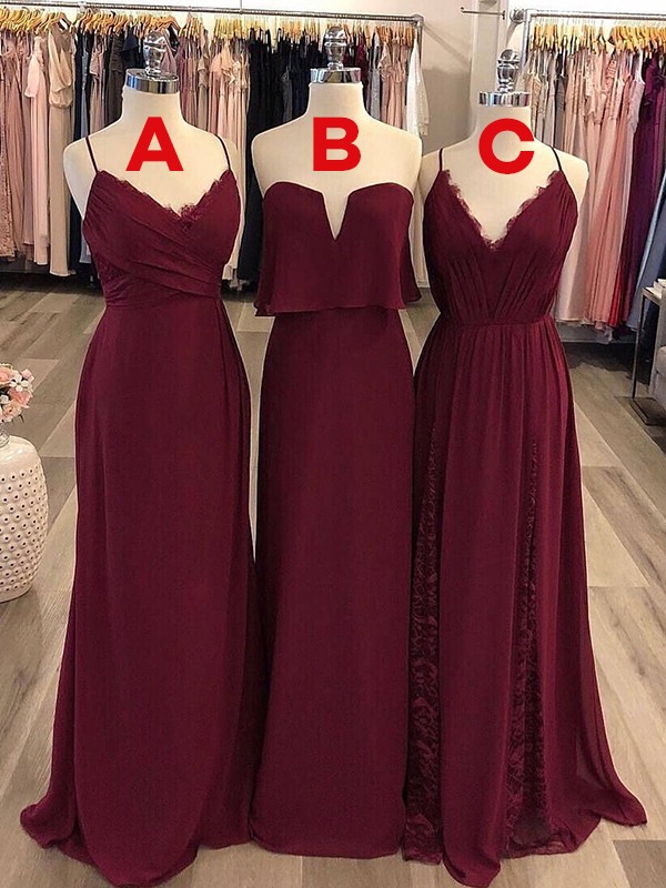 A-Line/Princess Chiffon Ruched V-neck Sleeveless Sweep/Brush Train Bridesmaid Dresses 2193