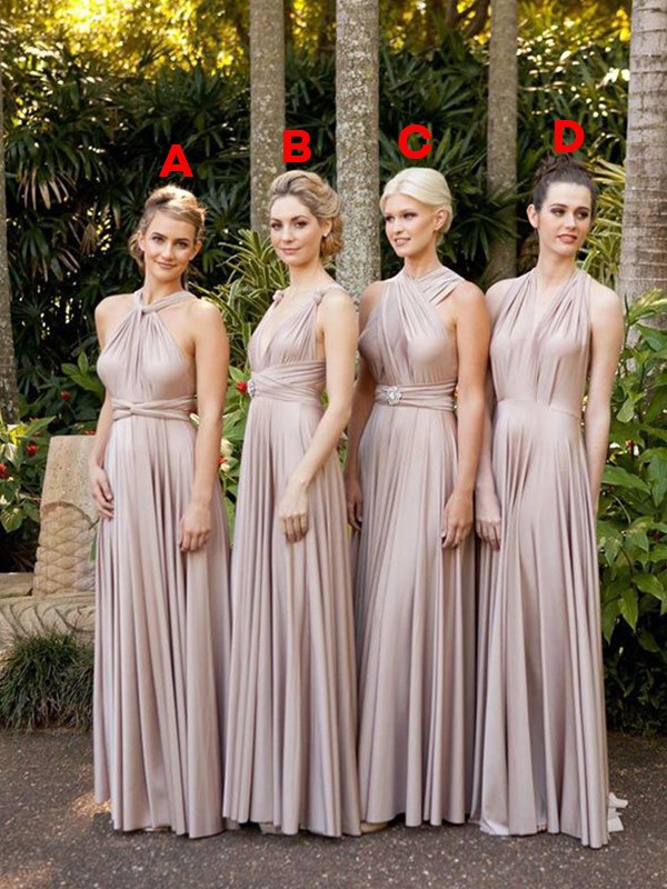 A-Line/Princess Silk like Satin Ruffles Halter Sleeveless Sweep/Brush Train Bridesmaid Dresses 2481