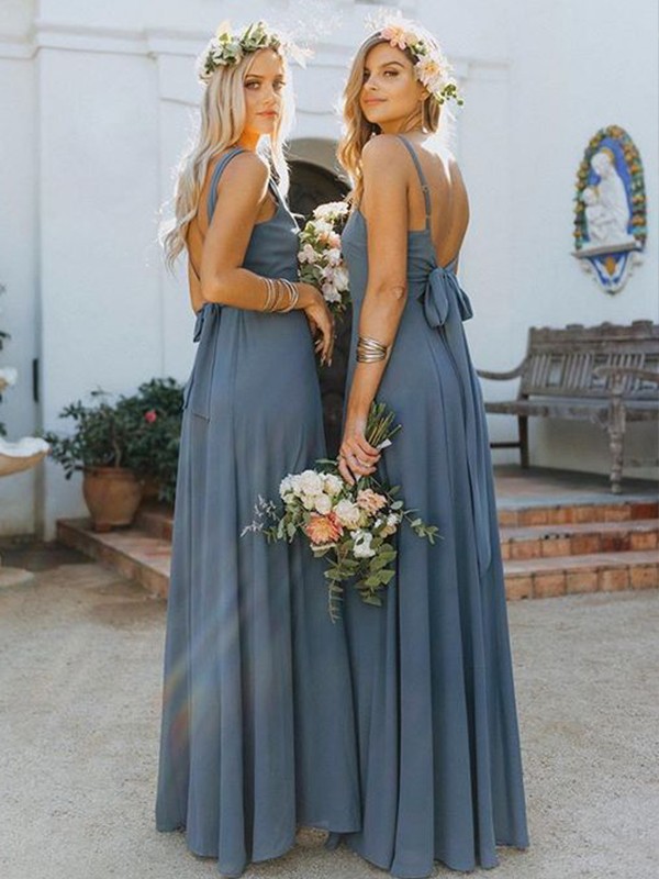 A-Line/Princess Chiffon Ruffles Spaghetti Straps Sleeveless Floor-Length Bridesmaid Dresses 2214