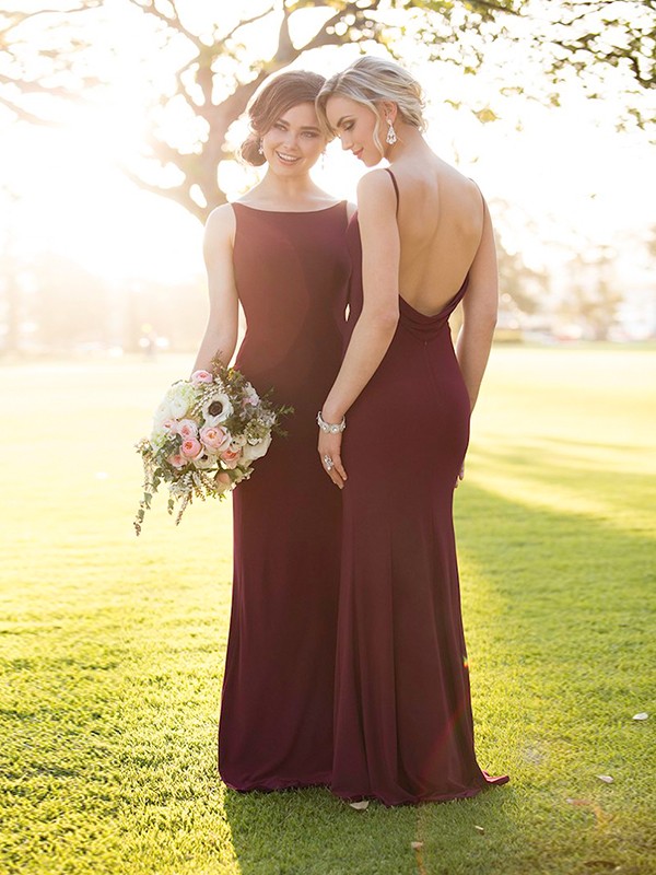 Sheath/Column Chiffon Ruched Scoop Sleeveless Floor-Length Bridesmaid Dresses 2905