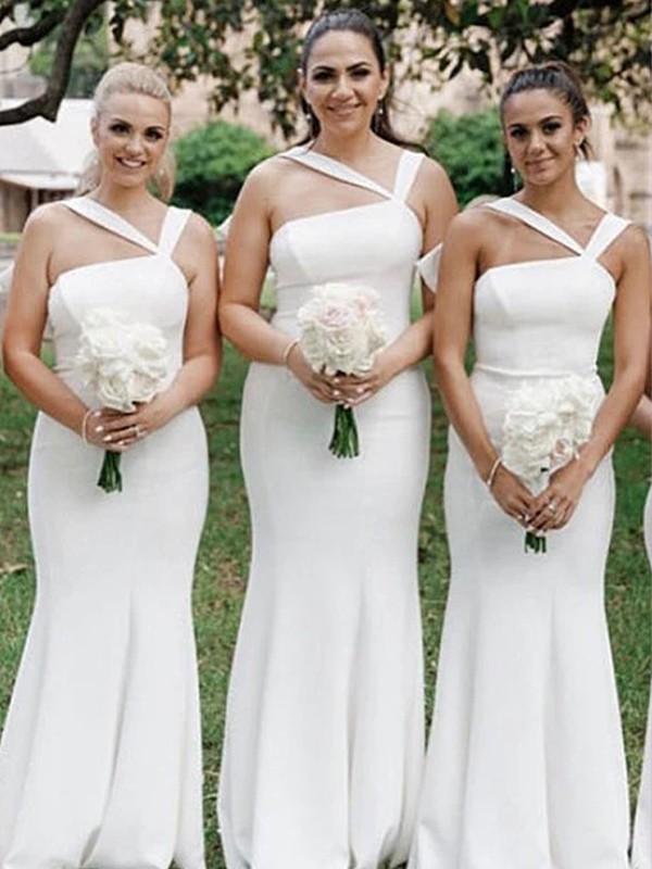 Trumpet/Mermaid Stretch Crepe Ruched Halter Sleeveless Floor-Length Bridesmaid Dresses 3286