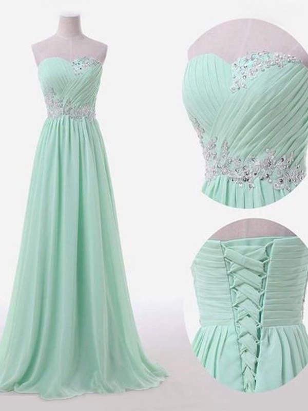 A-Line/Princess Sleeveless Sweetheart Floor-Length Beading Chiffon Bridesmaid Dresses 2520