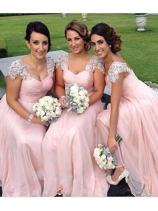 A-Line/Princess Sleeveless Sweetheart Floor-Length Beading Chiffon Bridesmaid Dresses 2521