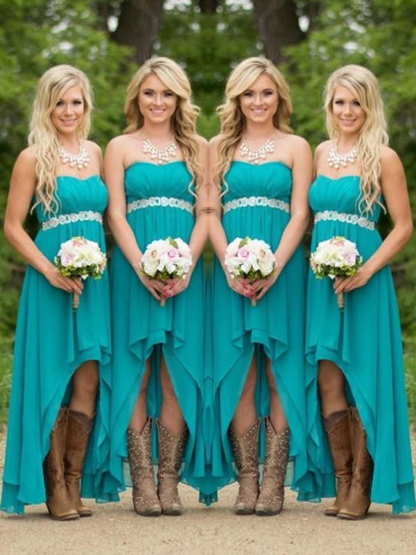 A-Line/Princess Sweetheart Sleeveless Asymmetrical Beading Chiffon Bridesmaid Dresses 2725