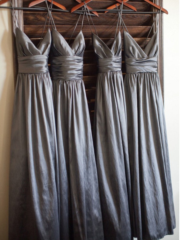 A-Line/Princess Spaghetti Straps Sleeveless Floor-Length Taffeta Bridesmaid Dresses 2550