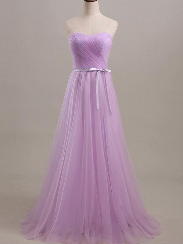 A-Line/Princess Sleeveless Sweetheart Floor-Length Sash/Ribbon/Belt Tulle Bridesmaid Dresses 2528