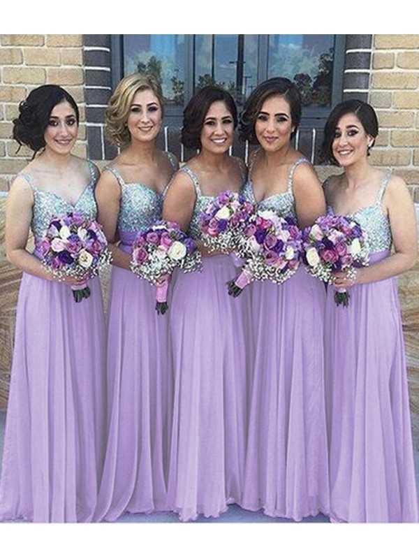 A-Line/Princess Sleeveless Sweetheart Floor-Length Sequin Chiffon Bridesmaid Dresses 2529