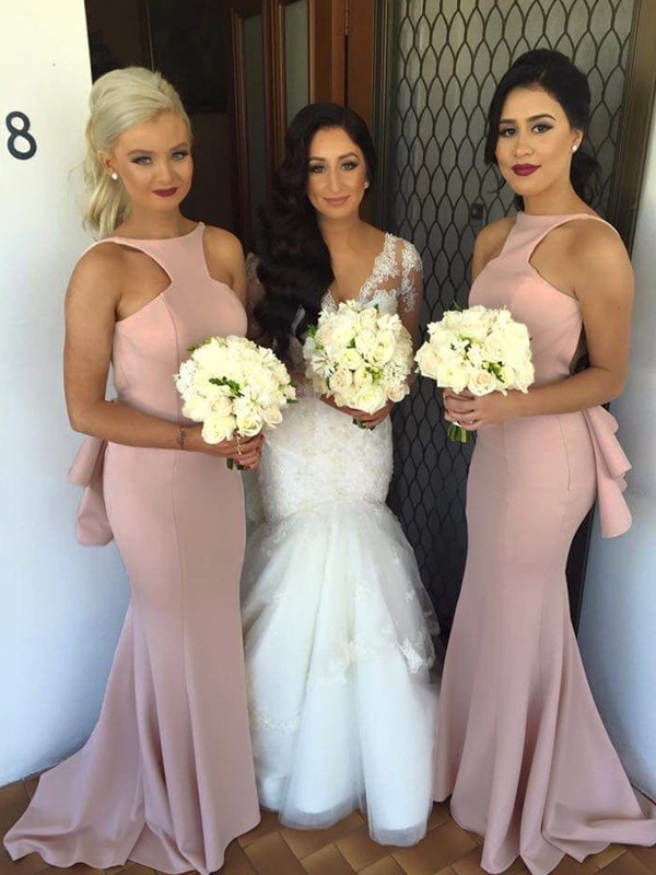 Trumpet/Mermaid Halter Sleeveless Sweep/Brush Train Stretch Crepe Bridesmaid Dresses 3249