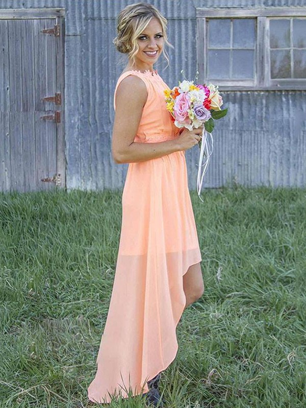 A-Line/Princess Sleeveless Scoop Asymmetrical Chiffon Bridesmaid Dresses 2511