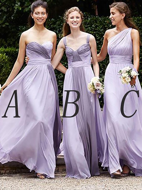 A-Line/Princess Sleeveless Chiffon Floor-Length Bridesmaid Dresses 2500