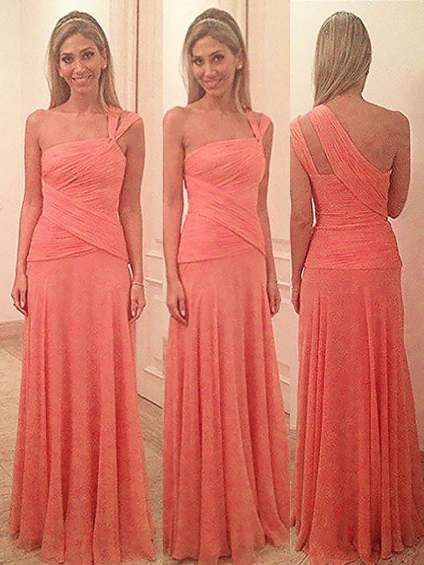 Sheath/Column One-Shoulder Sleeveless Floor-Length Chiffon Bridesmaid Dresses 2998