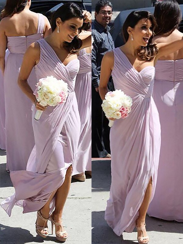 A-Line/Princess One-Shoulder Chiffon Ruched Sleeveless Floor-Length Bridesmaid Dresses 2363