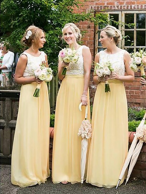 A-Line/Princess Scoop Sleeveless Chiffon Floor-Length Bridesmaid Dresses 2455