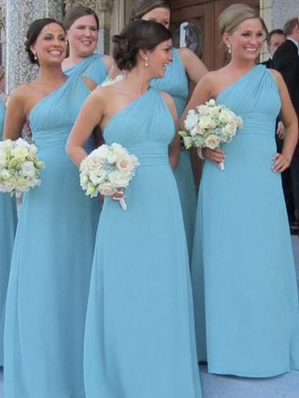 Sheath/Column One-Shoulder Chiffon Sleeveless Floor-Length Bridesmaid Dresses 2987