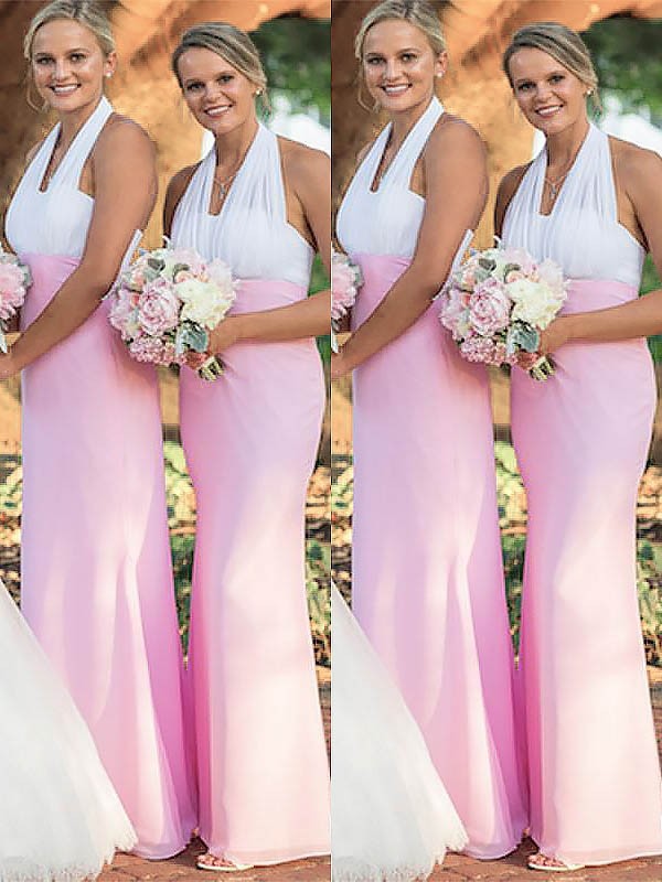 Sheath/Column Halter Chiffon Sleeveless Floor-Length Bridesmaid Dresses 2943