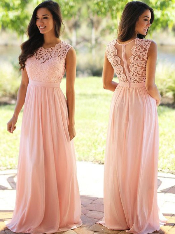 A-Line/Princess Scoop Sleeveless Applique Floor-Length Chiffon Dresses 2452