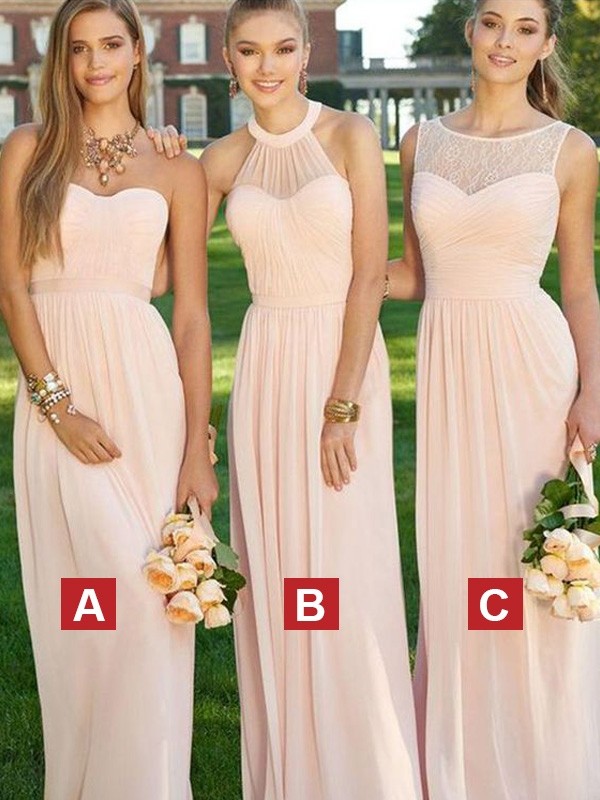 A-Line/Princess Sleeveless Floor-Length Ruched Chiffon Bridesmaid Dresses 2506