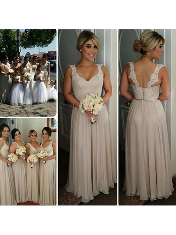 A-Line/Princess Sweetheart Sleeveless Floor-Length Chiffon Bridesmaid Dresses 2730