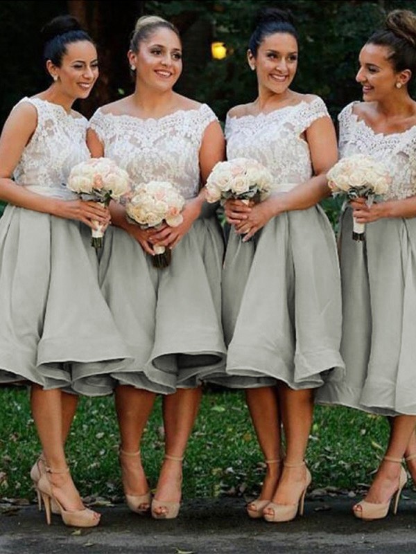 A-Line/Princess Off-the-Shoulder Sleeveless Organza Knee-Length Bridesmaid Dresses 2358