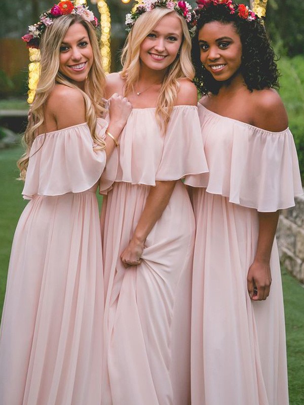 A-Line/Princess Off-the-Shoulder Sleeveless Chiffon Bridesmaid Dresses 2357