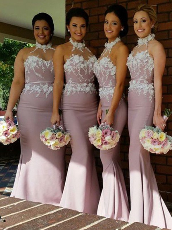 Trumpet/Mermaid Halter Sleeveless Stretch Crepe Floor-Length Bridesmaid Dresses 3248