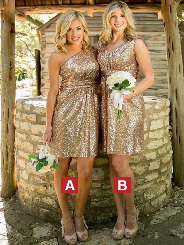 Sheath/Column Sleeveless Sequins Short/Mini Bridesmaid Dresses 3102