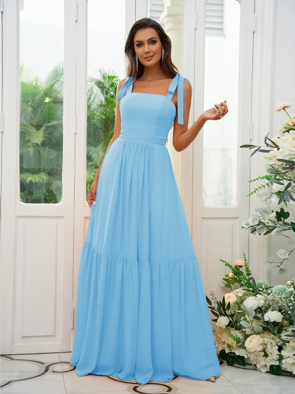 A-Line/Princess Chiffon Ruffles Straps Sleeveless Floor-Length Bridesmaid Dresses 2217