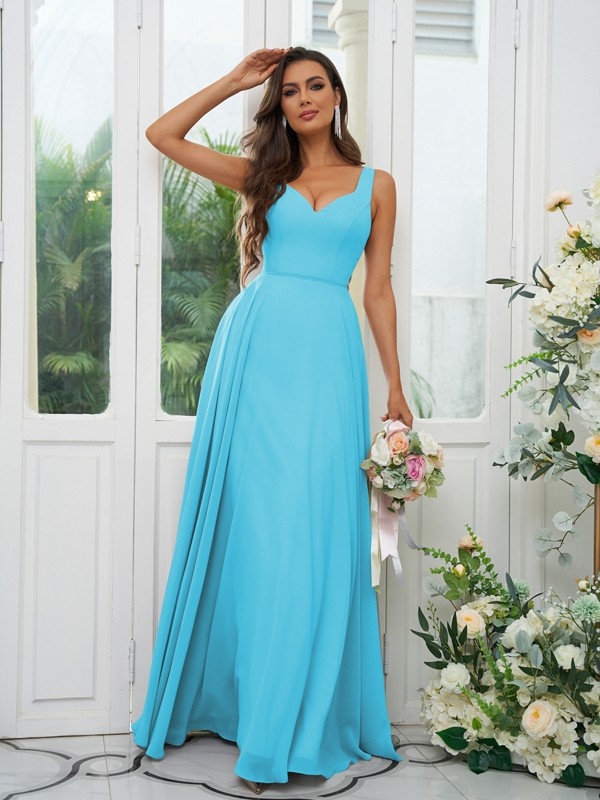 A-Line/Princess Chiffon Ruffles V-neck Sleeveless Floor-Length Bridesmaid Dresses 2237