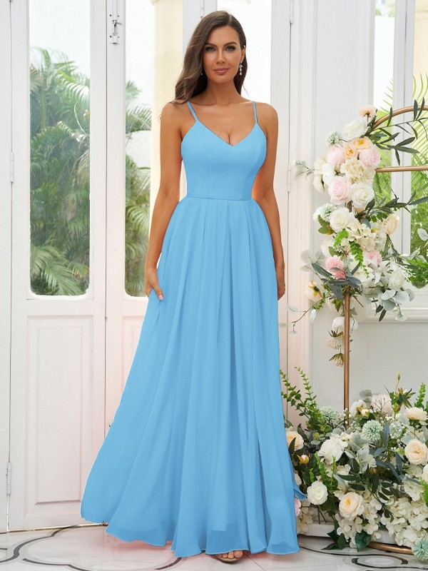 A-Line/Princess Chiffon Ruffles V-neck Sleeveless Floor-Length Bridesmaid Dresses 2241