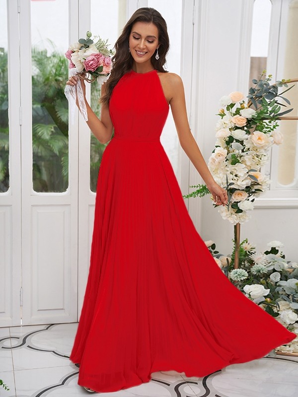 A-Line/Princess Chiffon Ruffles Halter Sleeveless Floor-Length Bridesmaid Dresses 2194