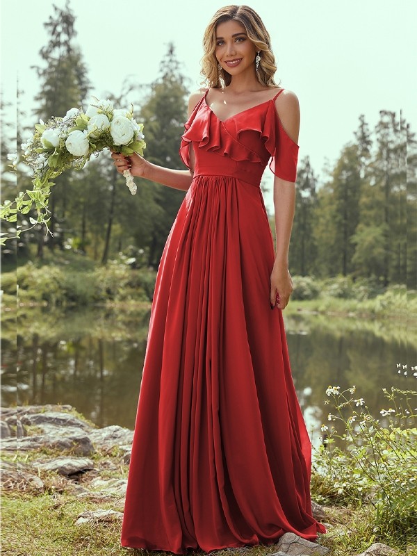 A-Line/Princess Chiffon Ruffles V-neck Sleeveless Floor-Length Bridesmaid Dresses 2233