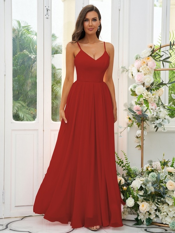 A-Line/Princess Chiffon Ruffles V-neck Sleeveless Floor-Length Bridesmaid Dresses 2241