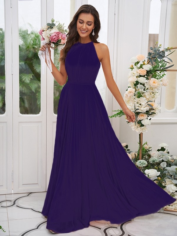 A-Line/Princess Chiffon Ruffles Halter Sleeveless Floor-Length Bridesmaid Dresses 2194