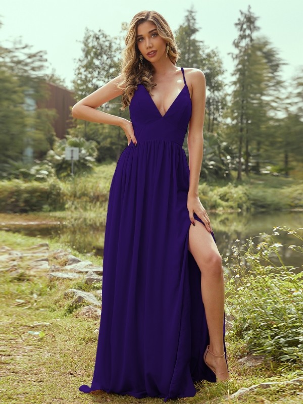 A-Line/Princess Chiffon Ruffles V-neck Sleeveless Floor-Length Bridesmaid Dresses 2234