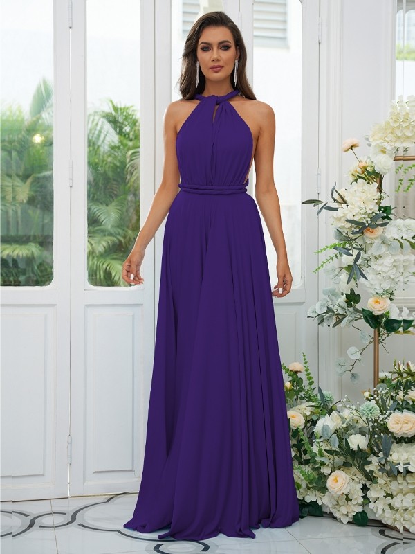 A-Line/Princess Jersey Ruffles Halter Sleeveless Floor-Length Convertible Bridesmaid Dresses 2324