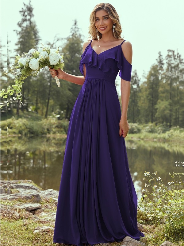 A-Line/Princess Chiffon Ruffles V-neck Sleeveless Floor-Length Bridesmaid Dresses 2233