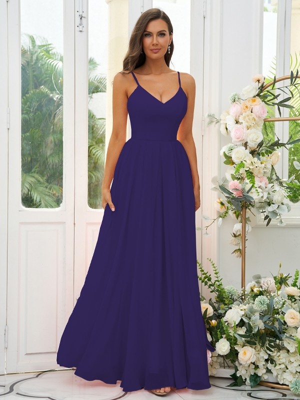 A-Line/Princess Chiffon Ruffles V-neck Sleeveless Floor-Length Bridesmaid Dresses 2241