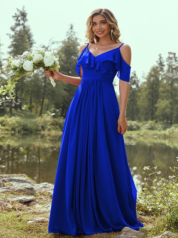 A-Line/Princess Chiffon Ruffles V-neck Sleeveless Floor-Length Bridesmaid Dresses 2233