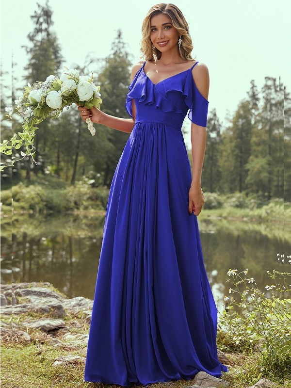 A-Line/Princess Chiffon Ruffles V-neck Sleeveless Floor-Length Bridesmaid Dresses 2233